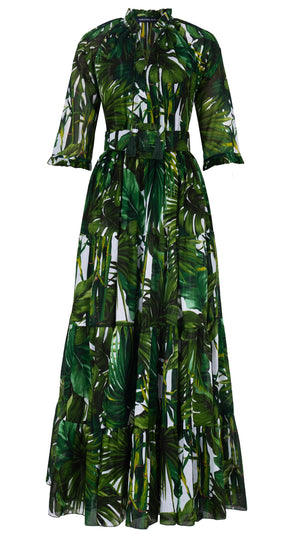 Eva Dress Crew Neck 3/4 Sleeve Maxi Length Cotton Musola (Honolulu Palm)