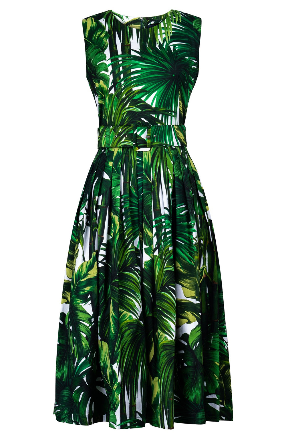 Florance Dress Crew Neck Sleeveless Midi Length Cotton Stretch (Honolulu Palm)