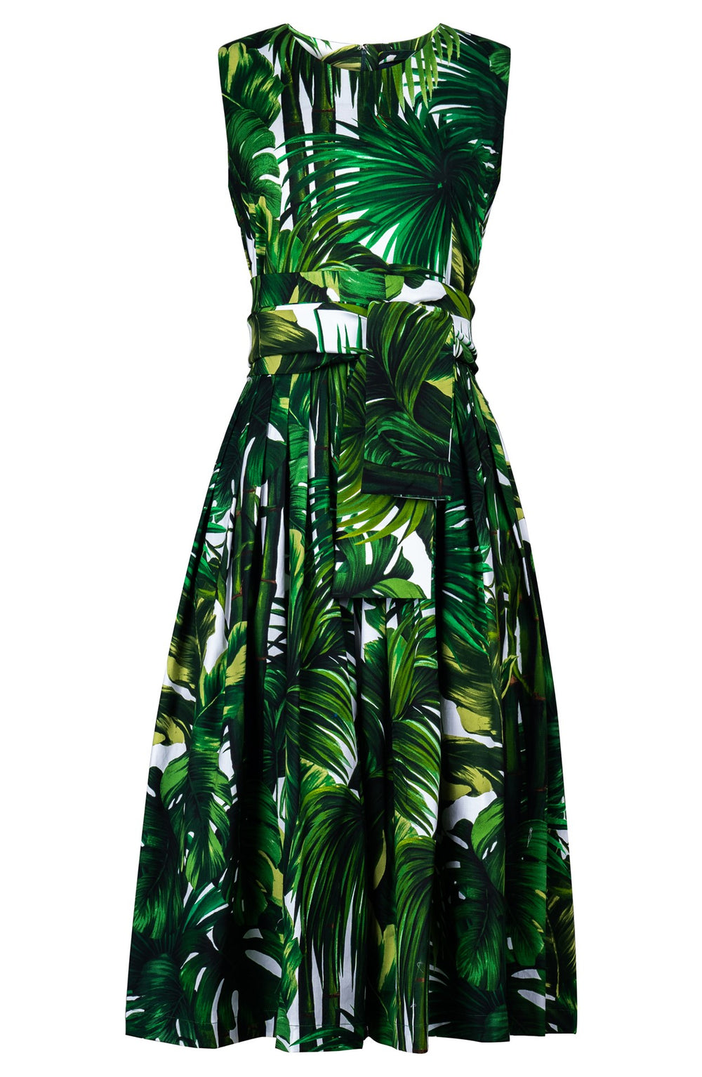 Florance Dress Crew Neck Sleeveless Midi Length Cotton Stretch (Honolulu Palm)