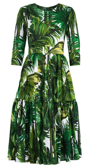 Melanie Dress #1 Crew Neck 3/4 Sleeve Midi Length Cotton Lawn (Honolulu Palm)