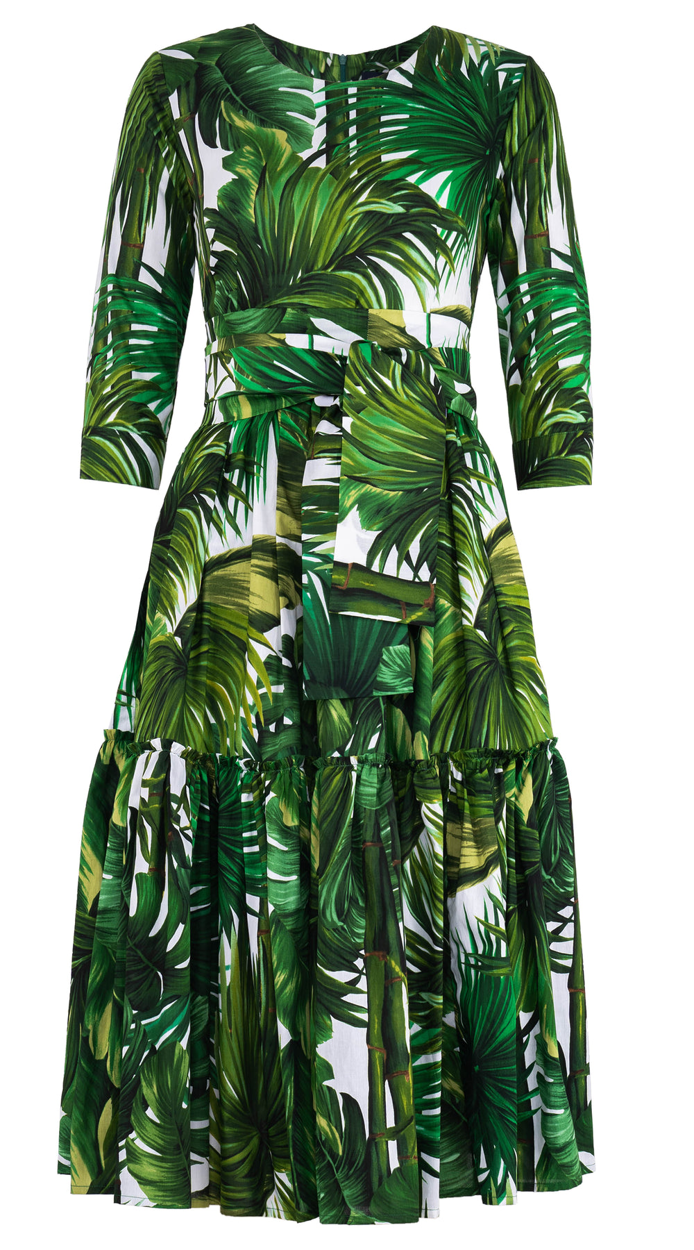 Melanie Dress #1 Crew Neck 3/4 Sleeve Midi Length Cotton Lawn (Honolulu Palm)