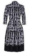 Audrey Dress #1 Shirt Collar 3/4 Sleeve Long Length Cotton Stretch (Horse Chain)