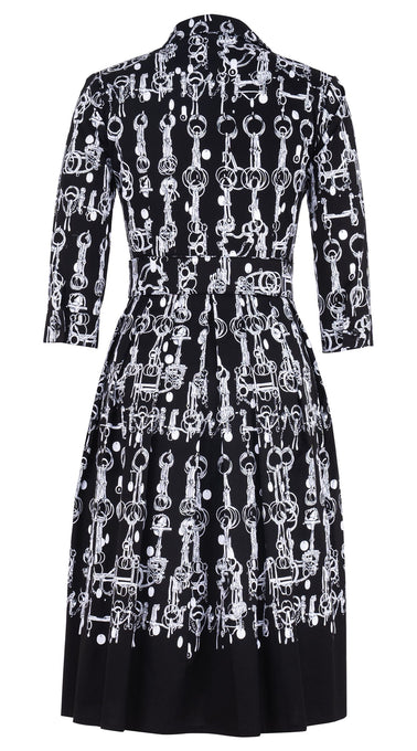 Audrey Dress #1 Shirt Collar 3/4 Sleeve Long Length Cotton Stretch (Horse Chain)