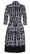 Audrey Dress #1 Shirt Collar 3/4 Sleeve Long Length Cotton Stretch (Horse Chain)