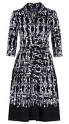 Audrey Dress #1 Shirt Collar 3/4 Sleeve Long Length Cotton Stretch (Horse Chain)