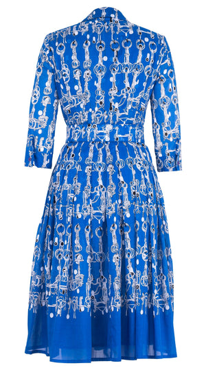 Audrey Dress #4 Shirt Collar 3/4 Sleeve Long Length Cotton Musola (Horse Chain)