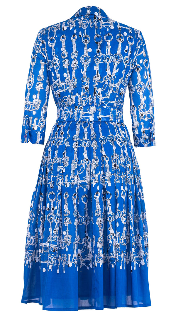 Audrey Dress #4 Shirt Collar 3/4 Sleeve Long Length Cotton Musola (Horse Chain)