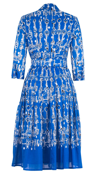 Audrey Dress #4 Shirt Collar 3/4 Sleeve Long Length Cotton Musola (Horse Chain)