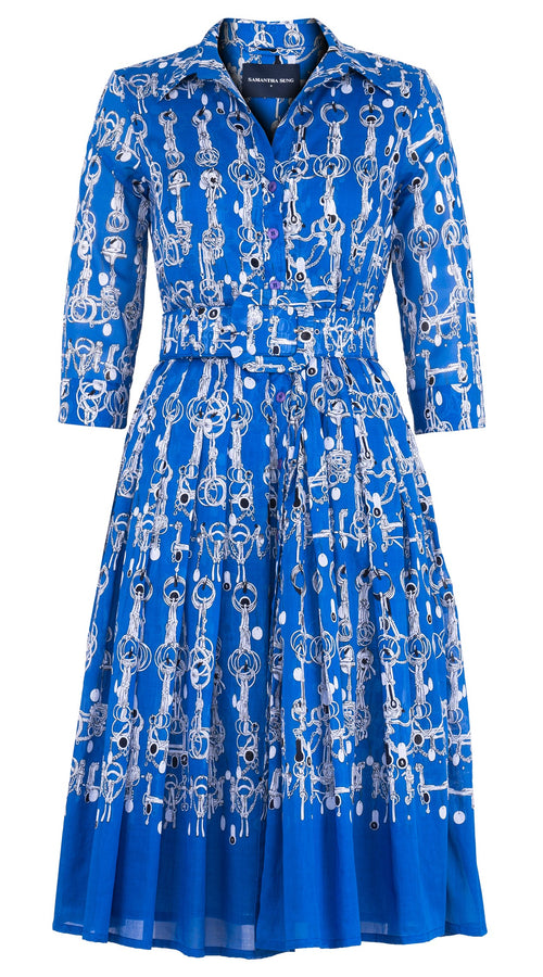 Audrey Dress #4 Shirt Collar 3/4 Sleeve Long Length Cotton Musola (Horse Chain)
