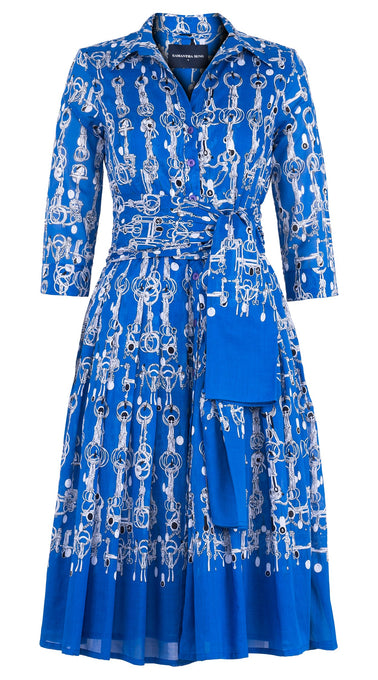 Audrey Dress #4 Shirt Collar 3/4 Sleeve Long Length Cotton Musola (Horse Chain)