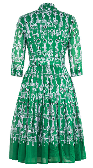 Audrey Dress #4 Shirt Collar 3/4 Sleeve Long Length Cotton Musola (Horse Chain)