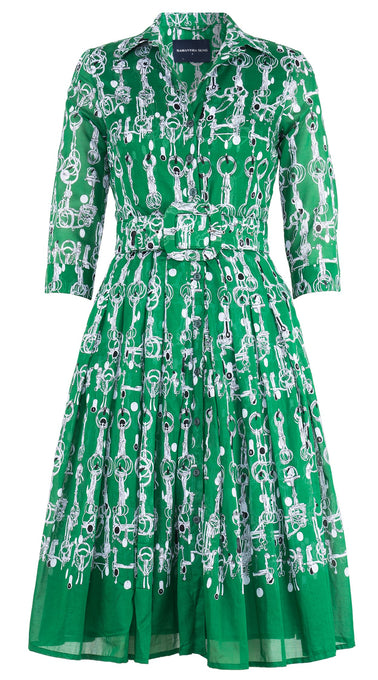Audrey Dress #4 Shirt Collar 3/4 Sleeve Long Length Cotton Musola (Horse Chain)