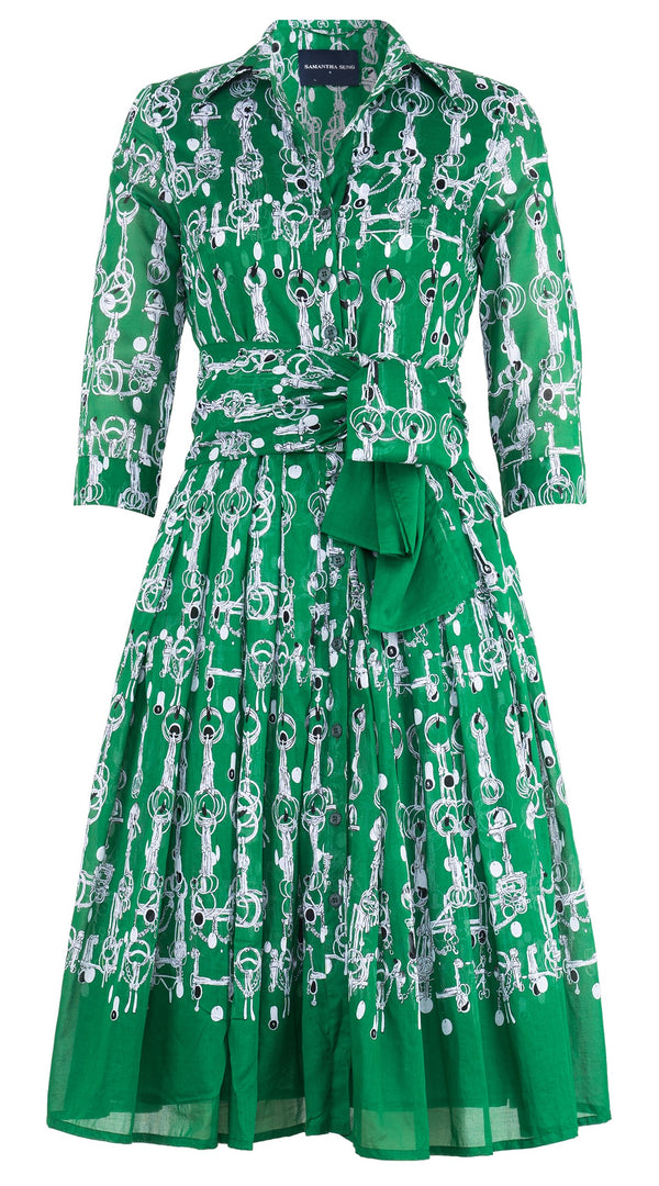 Audrey Dress #4 Shirt Collar 3/4 Sleeve Long Length Cotton Musola (Horse Chain)