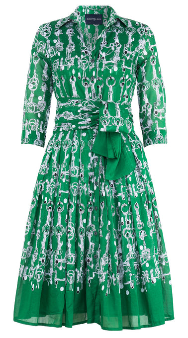 Audrey Dress #4 Shirt Collar 3/4 Sleeve Long Length Cotton Musola (Horse Chain)