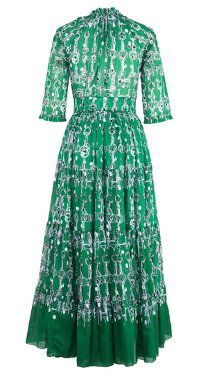 Eva Dress Crew Neck 3/4 Sleeve Maxi Length Cotton Musola (Horse Chain)