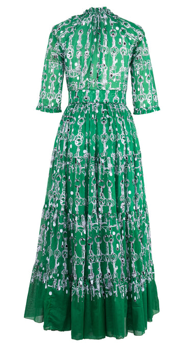 Eva Dress Crew Neck 3/4 Sleeve Maxi Length Cotton Musola (Horse Chain)