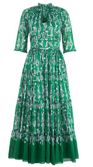 Eva Dress Crew Neck 3/4 Sleeve Maxi Length Cotton Musola (Horse Chain)