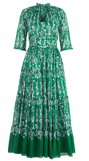 Eva Dress Crew Neck 3/4 Sleeve Maxi Length Cotton Musola (Horse Chain)