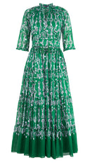 Eva Dress Crew Neck 3/4 Sleeve Maxi Length Cotton Musola (Horse Chain)