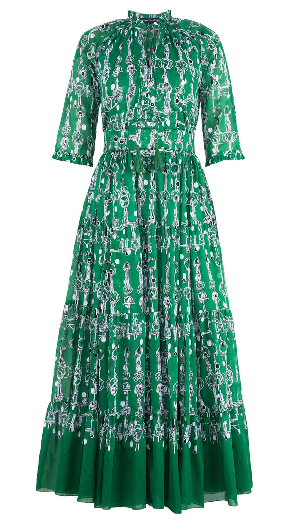 Eva Dress Crew Neck 3/4 Sleeve Maxi Length Cotton Musola (Horse Chain)
