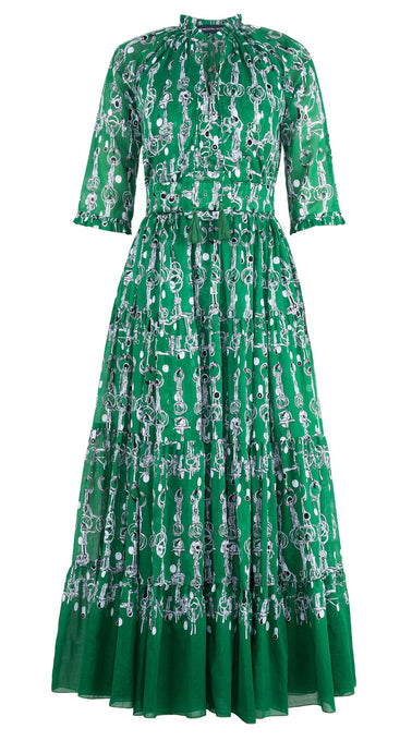 Eva Dress Crew Neck 3/4 Sleeve Maxi Length Cotton Musola (Horse Chain)