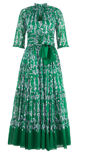 Eva Dress Crew Neck 3/4 Sleeve Maxi Length Cotton Musola (Horse Chain)