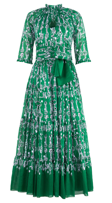 Eva Dress Crew Neck 3/4 Sleeve Maxi Length Cotton Musola (Horse Chain)