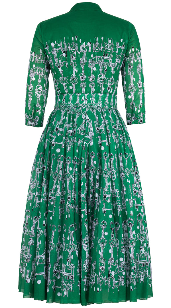 Aster Dress Shirt Collar 3/4 Sleeve Midi Length Cotton Musola (Horse Chain)