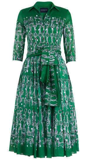 Aster Dress Shirt Collar 3/4 Sleeve Midi Length Cotton Musola (Horse Chain)