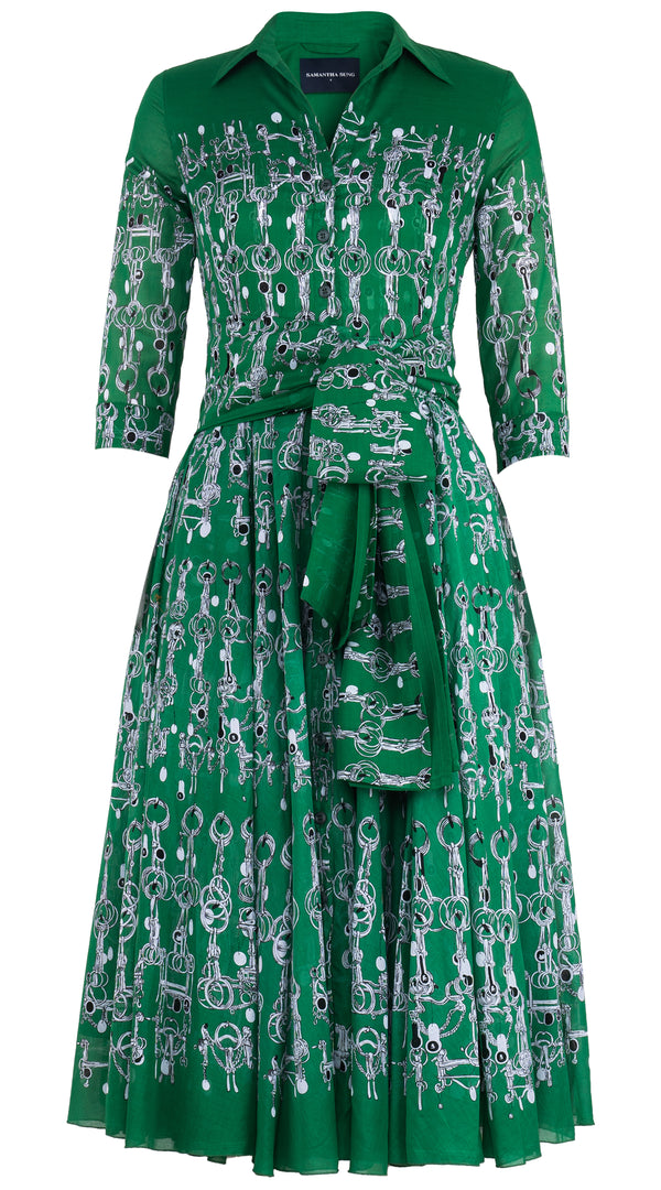 Aster Dress Shirt Collar 3/4 Sleeve Midi Length Cotton Musola (Horse Chain)