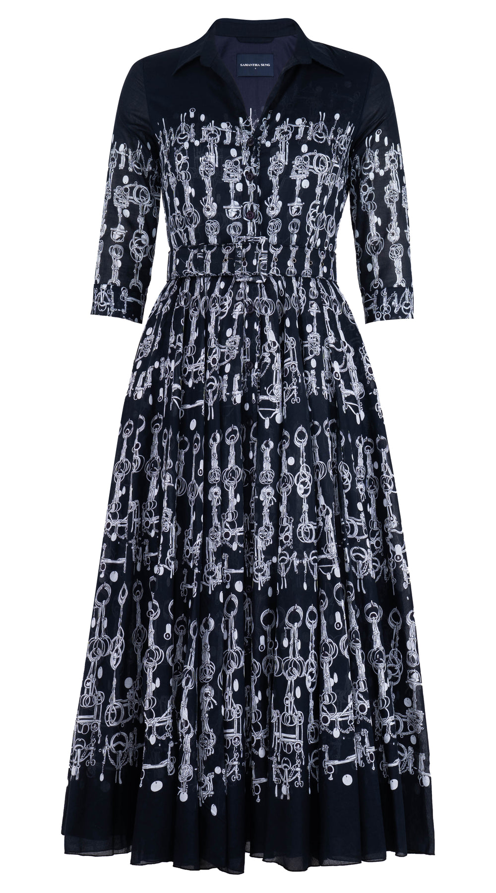 Aster Dress Shirt Collar 3/4 Sleeve Midi Length Cotton Musola (Horse Chain)