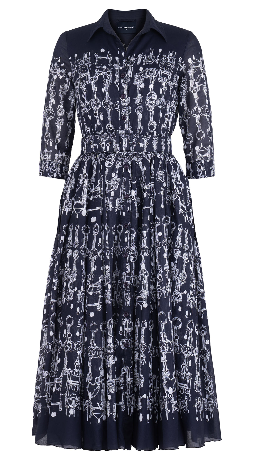 Aster Dress Shirt Collar 3/4 Sleeve Midi Plus Length Cotton Musola (Horse Chain)