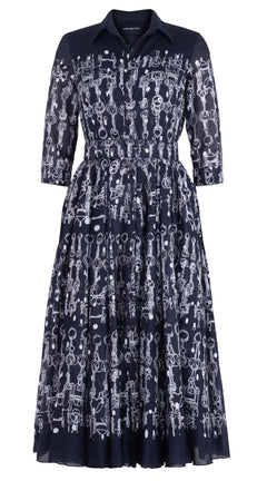 Aster Dress Shirt Collar 3/4 Sleeve Midi Plus Length Cotton Musola (Horse Chain)