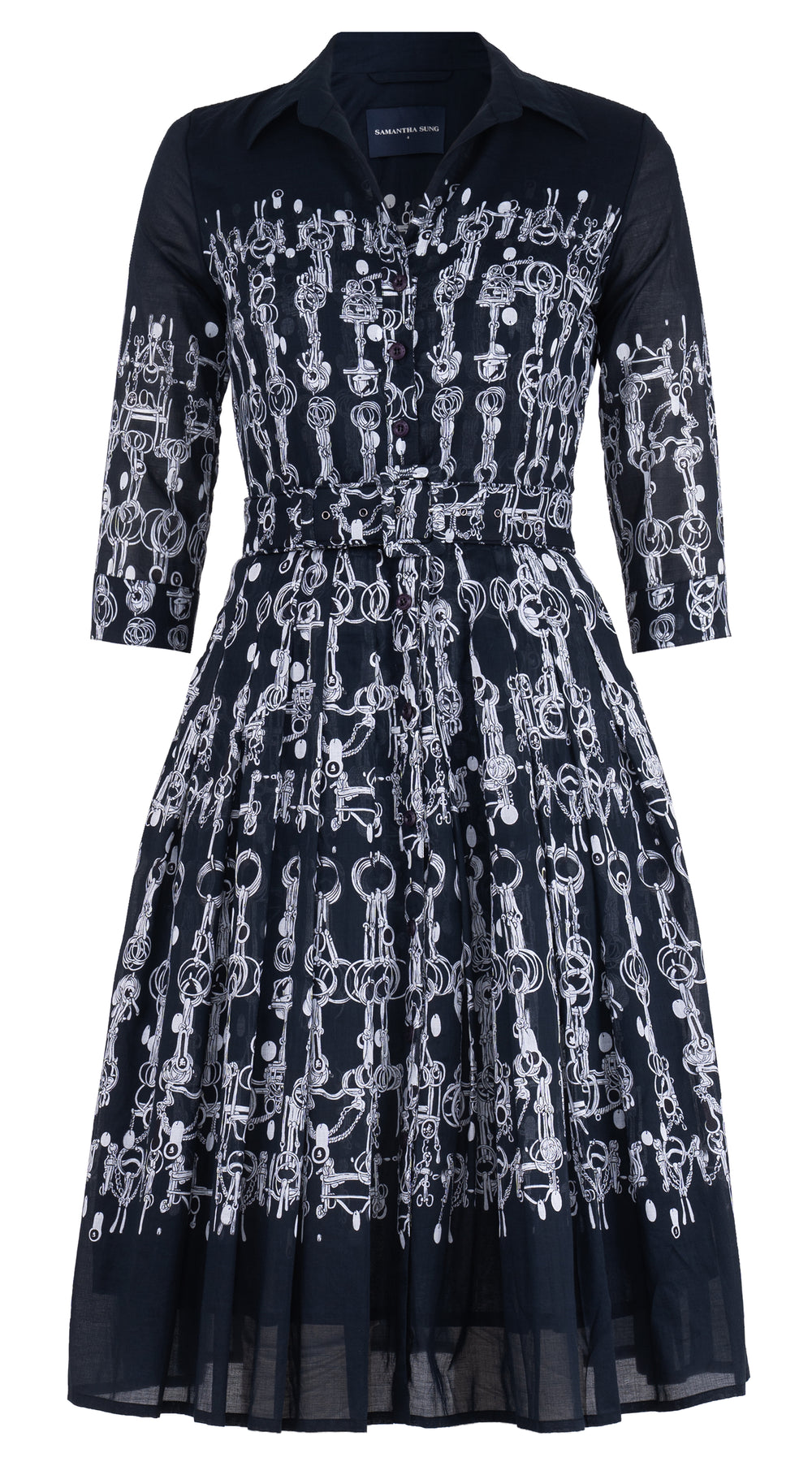 Audrey Dress #4 Shirt Collar 3/4 Sleeve Long Length Musola (Horse Chain)