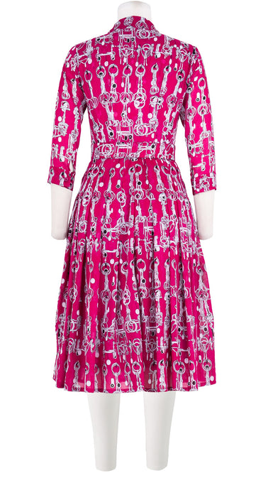 Audrey Dress #4 Shirt Collar 3/4 Sleeve Long Length Cotton Musola (Horse Chain)