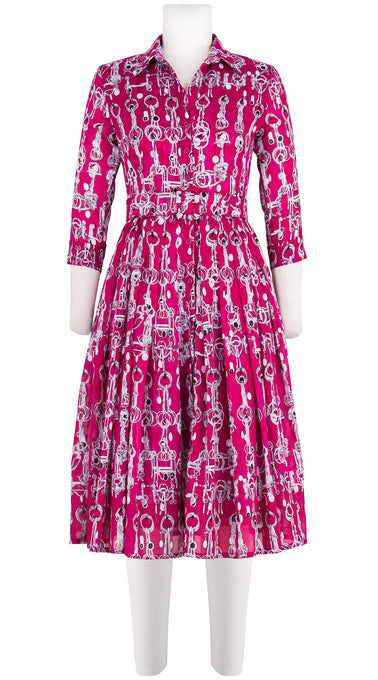Audrey Dress #4 Shirt Collar 3/4 Sleeve Long Length Cotton Musola (Horse Chain)