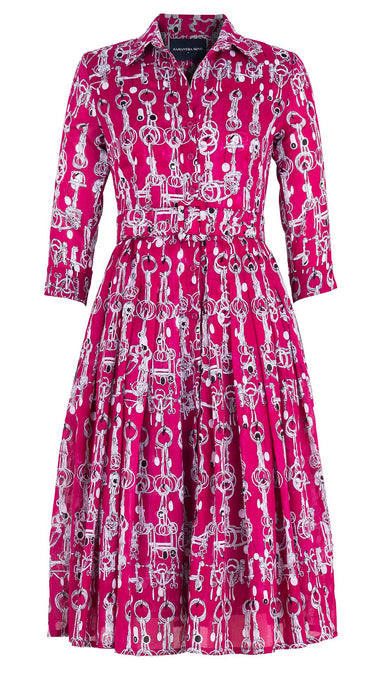 Audrey Dress #4 Shirt Collar 3/4 Sleeve Long Length Cotton Musola (Horse Chain)
