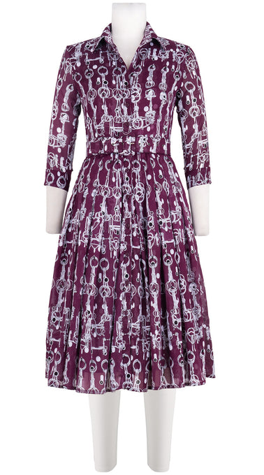 Audrey Dress #4 Shirt Collar 3/4 Sleeve Long Length Cotton Musola (Horse Chain)