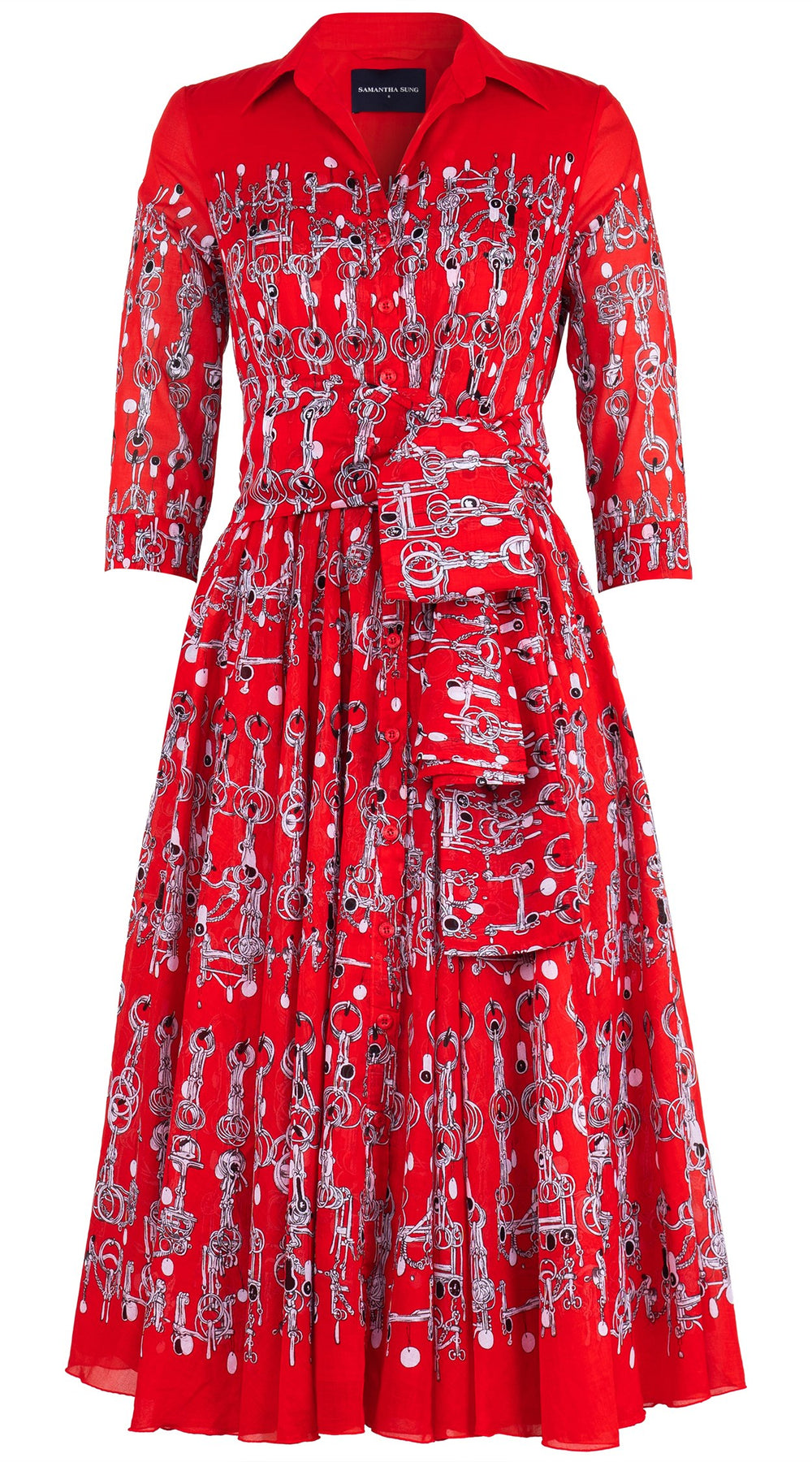 Aster Dress Shirt Collar 3/4 Sleeve Midi Length Cotton Musola (Horse Chain)