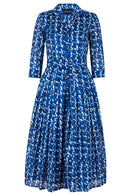 Audrey Dress #4 Shirt Collar 3/4 Sleeve Midi Length Cotton Musola (Hounds Dots)