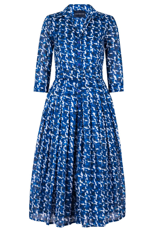 Audrey Dress #4 Shirt Collar 3/4 Sleeve Midi Length Cotton Musola (Hounds Dots)