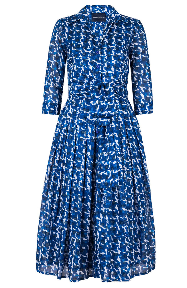 Audrey Dress #4 Shirt Collar 3/4 Sleeve Midi Length Cotton Musola (Hounds Dots)