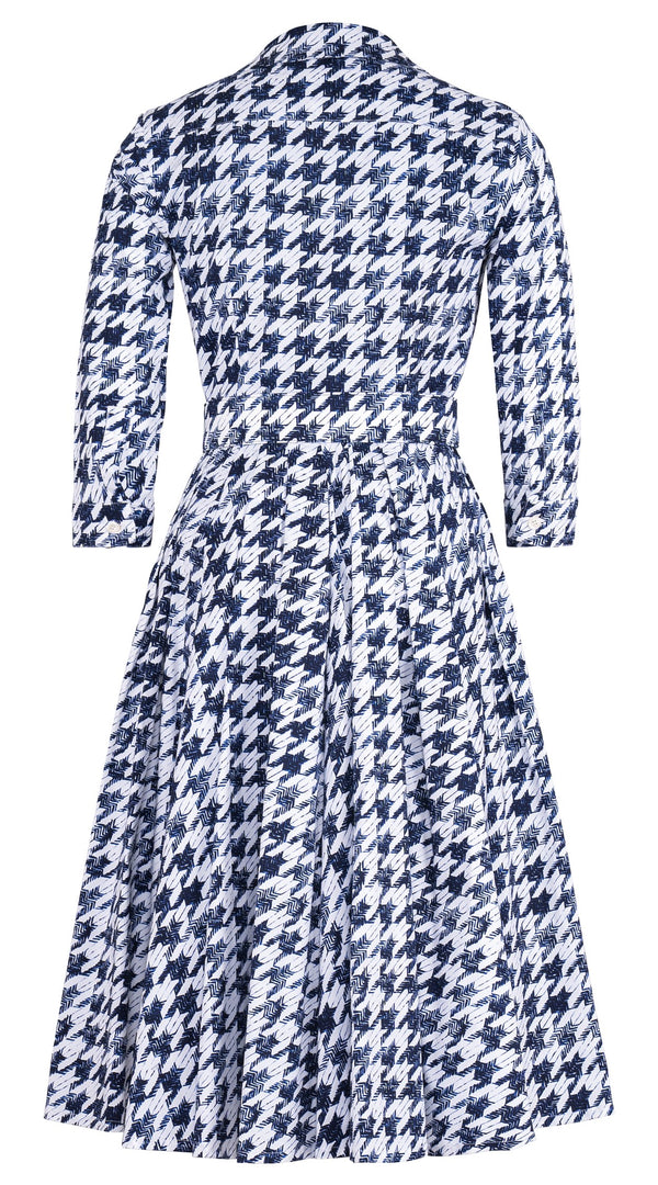 Laurent Dress Shirt Collar 3/4 Sleeve Long Length Cotton Stretch (Houndstooth Toile White)