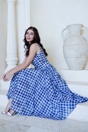 Aster Dress Crew Neck Sleeveless Midi Length Cotton Musola (Houndstooth Toile White)