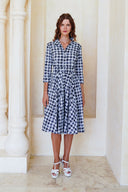 Laurent Dress Shirt Collar 3/4 Sleeve Long Length Cotton Stretch (Houndstooth Toile White)