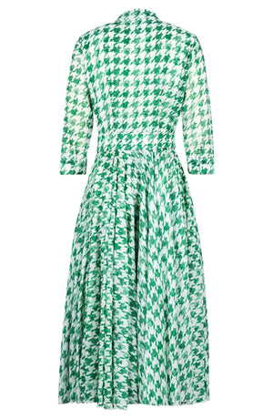 Aster Dress Shirt Collar 3/4 Sleeve Midi Length Cotton Musola (Houndstooth Toile White)