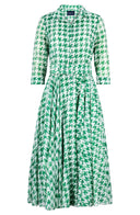 Aster Dress Shirt Collar 3/4 Sleeve Midi Length Cotton Musola (Houndstooth Toile White)