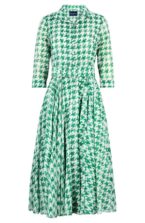 Aster Dress Shirt Collar 3/4 Sleeve Midi Length Cotton Musola (Houndstooth Toile White)