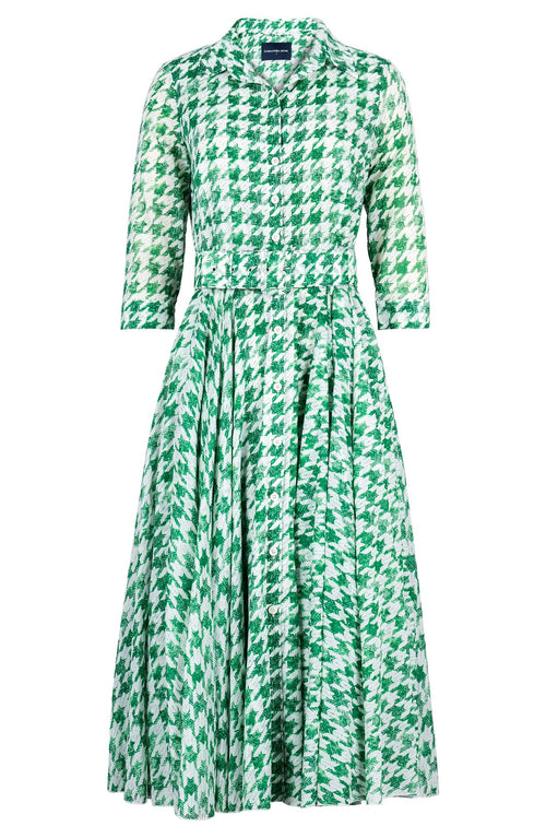 Aster Dress Shirt Collar 3/4 Sleeve Midi Length Cotton Musola (Houndstooth Toile White)