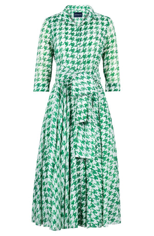 Aster Dress Shirt Collar 3/4 Sleeve Midi Length Cotton Musola (Houndstooth Toile White)